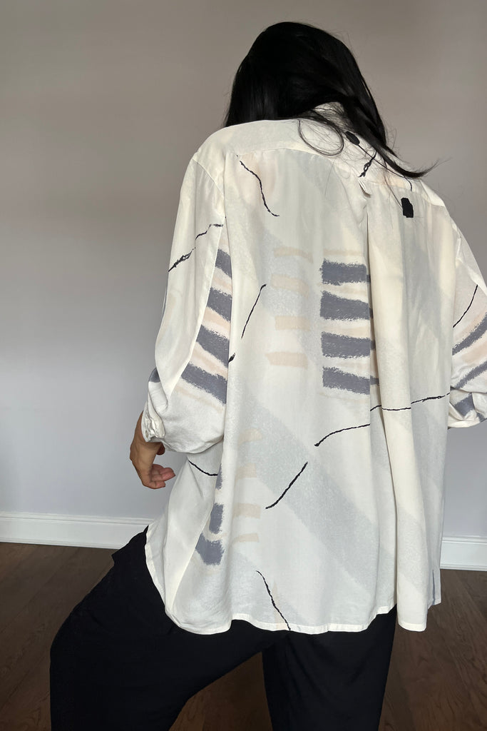 Vintage Abstract Print Silk Shirt