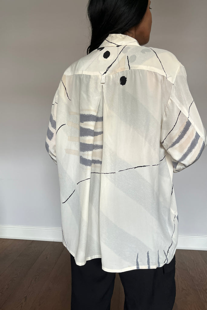 Vintage Abstract Print Silk Shirt