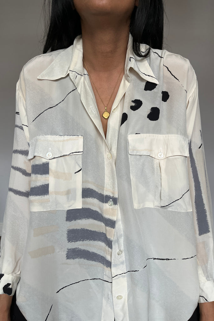 Vintage Abstract Print Silk Shirt