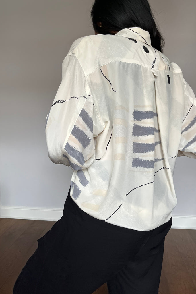 Vintage Abstract Print Silk Shirt