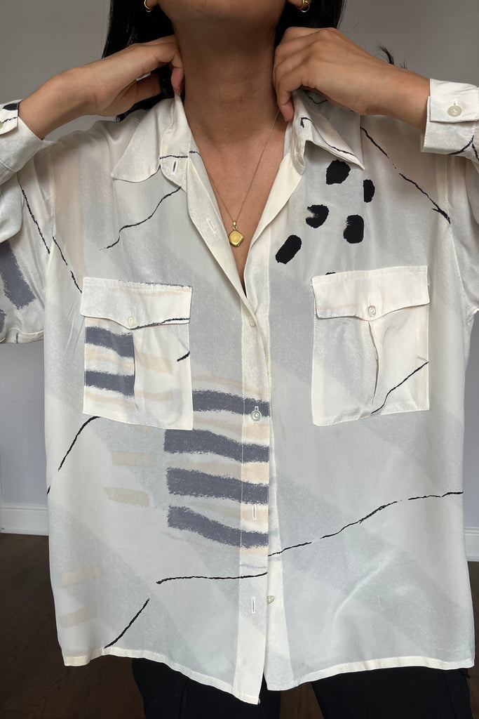 Vintage Abstract Print Silk Shirt