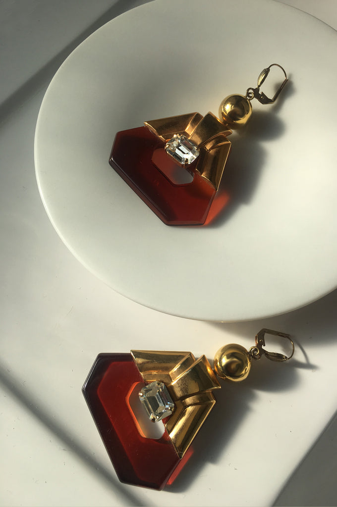 Vintage 1980s Celluloid Crystal Earrings