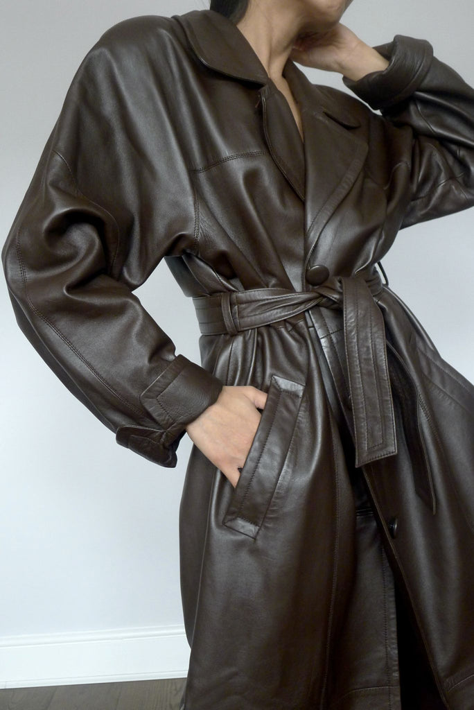 Vintage Leather Belted Coat
