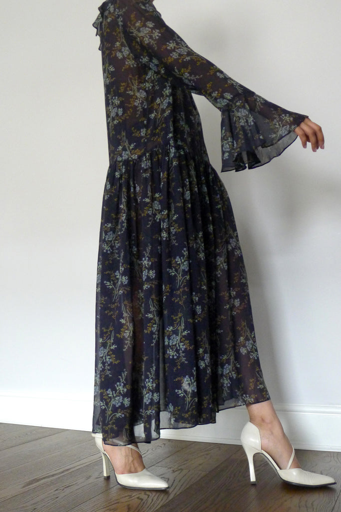 laura ashley silk dress Laura Ashley Vintage Black Silk Dress Size 6 RUNS SMALLER